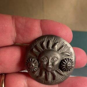 Sun brooch and earrings.  with face brooch and post earrings